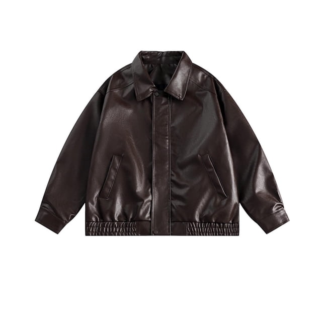 LOVZFMLL Jackets for Womens Solid Color Lapel Pocket Short Leather Jacket. This long-sleeved hooded leather jacket features a dark brown solid colour, a lapel collar, and two front pockets. Made from lightweight polyester, it offers a stylish and comfortable fit. Suitable for casual, daily, or party wear during spring and summer seasons.