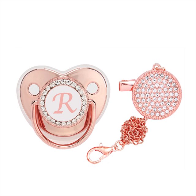 XZNGL Baby Pacifier 26 Letter Name Initial Clip Silicone Infant Nipple Bling Newborn Pacifier