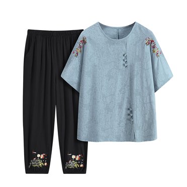 Rbaofujie Pyjama d'Allaitement pour Femmes, Ensemble Décontracté Brodé Deux Pièces pour la Maison, Grande Taille, Chemises de Nuit pour Femmes