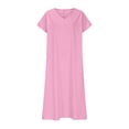 thumbnail image 3 of UPPADA Robe d'Été pour Femme Grande Taille en Coton et Lin, Robe Maxi Fluide à Manches Courtes, Robe Décontractée Style Sundress à Col en V, Taille Portefeuille, Robes Fluides de Plage, Robes de Printemps Rose, G, 3 of 6