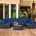 thumbnail image 4 of Gymax 7PCS Rattan Patio Conversation Set Sectional Furniture Set w/ Navy Cushion, 4 of 10