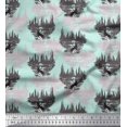 thumbnail image 1 of Soimoi Green Poly Georgette Fabric Wolf & Landscape Nature Print Fabric by Yard 42 Inch Wide, 1 of 5