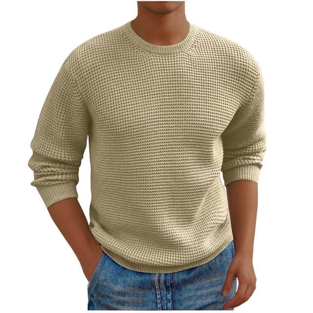 Penkiiy Chandail à Col Rond pour Homme Coupe Ajustée Léger à Manches Longues Tricoté Chandails m Kaki