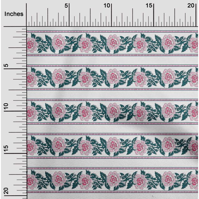 oneOone Cotton Flex Fabric Leaves & Floral Block Printed Craft Fabric BTY 40 Inch Wide