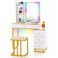 thumbnail image 1 of Costway Vanity Table Set with RGB LED Lights Crystal Crush Diamond Mirror Drawers White, 1 of 10
