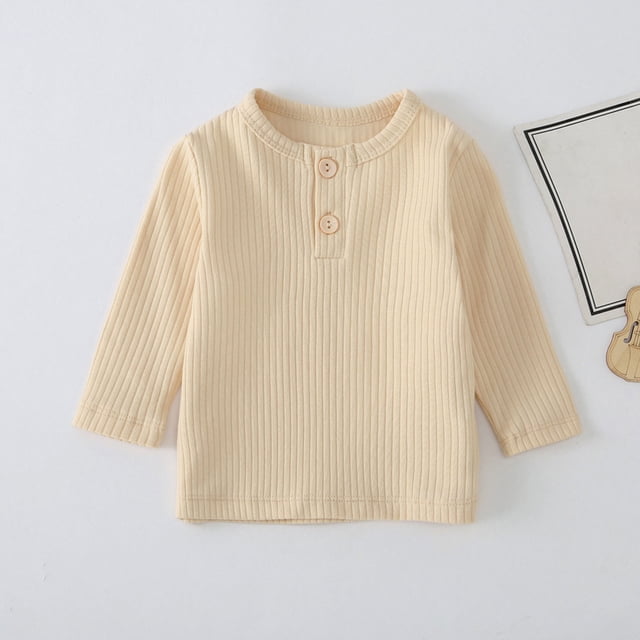 RXIRUCGD Chandail à Manches Longues à Col Rond Décontracté pour Garçons et Filles, Couleur Unie, Beige, Taille : 6 Mois
