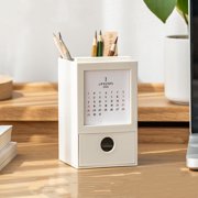 Uscallm 2026 Calendar Pen Holder Desktop Organizer With Drawer Multi-Functional Study Home Office Supplies Stationery Storage Box For Desk