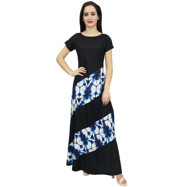 Bimba Robe Longue Maxi pour Femme Imprimé Shibori en Rayonne Été Boho Vacances-18
