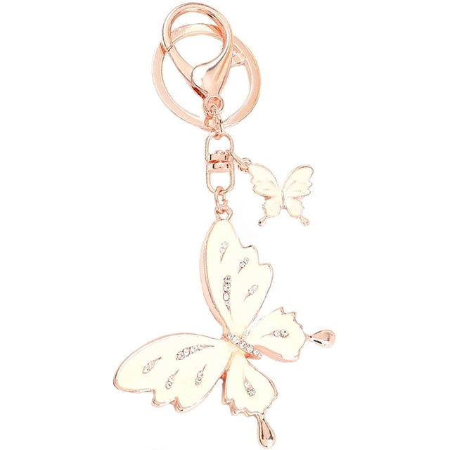 Keychain Bag Car Handbag Key Pendant by Wseghtte, featuring a crystal butterfly design with rhinestone embellishments. Made from alloy and crystals, this elegant keychain is durable and eye-catching. Suitable for use as a keyring, handbag charm, or wallet pendant. The rose gold finish and intricate butterfly shape add a stylish touch to accessories. Ideal as a gift for occasions like birthdays, Christmas, or Valentine's Day.