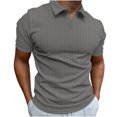 thumbnail image 1 of Dvkptbk Hommes Décontracté Uni Col Rabattu Chandail à Rayures Haute Élasticité Manches Courtes Blouse en Liquidation, 1 of 7