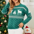 thumbnail image 4 of Fartey Chandails de Noël pour Femmes Mignon Renne Flocon de Neige Vacances Laid Chandail Tricoté Ample Confortable Automne Manches Longues Col Rond Chandail Chandails Vert m, 4 of 8