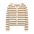 thumbnail image 4 of MeetoTime Women's Long Sleeve Striped Cardigan Sweaters Button Down Open Front Long Sleeve Knit Outwear with Pockets, 4 of 7