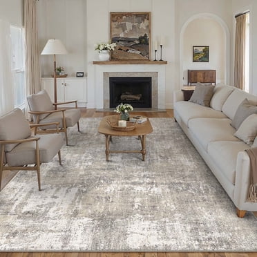 BERTHMEER 8'x10' Area Rugs for Living Room Bedroom Dining Room Office Farmhouse Abstract Neutral Distressed Contemporary Machine Washable Rugs Carpets, Beige Gray