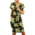 thumbnail image 2 of Robes d'Invitée de Mariage d'Été pour Femmes 2023 Femmes Décontracté Col Rond Bretelles Manches Courtes Imprimé Floral Robe Ample avec Poches Robe d'Été Barboteuse Robe en Liquidation, 2 of 6