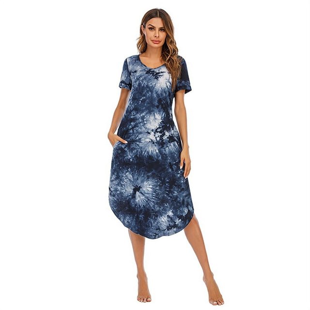Chemises de Nuit à Manches Courtes pour Femmes, Col en V, Longueur Complète, Grande Taille