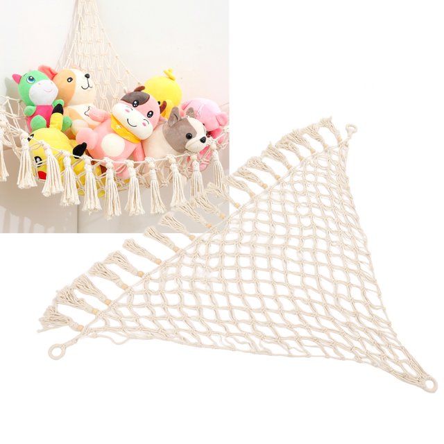 Stuffed Animal Hammock Bohemian Style Cotton Rope Plush Toy Storage for Kids Room