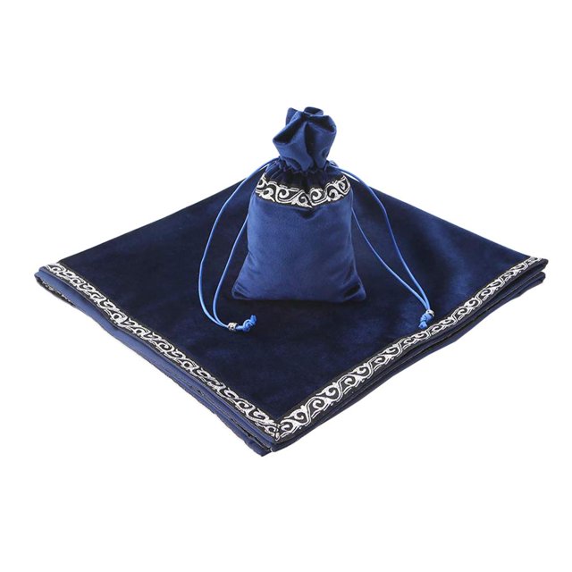 Nappe Élégante pour Sac de Cartes d'Autel, Tapisserie en Velours Wiccain, Bleu