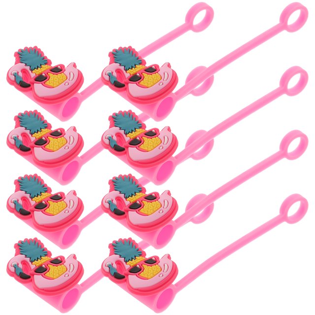 8Pcs Flamingo Cartoon Style Pink Silicone Straw Covers for Reusable Straws