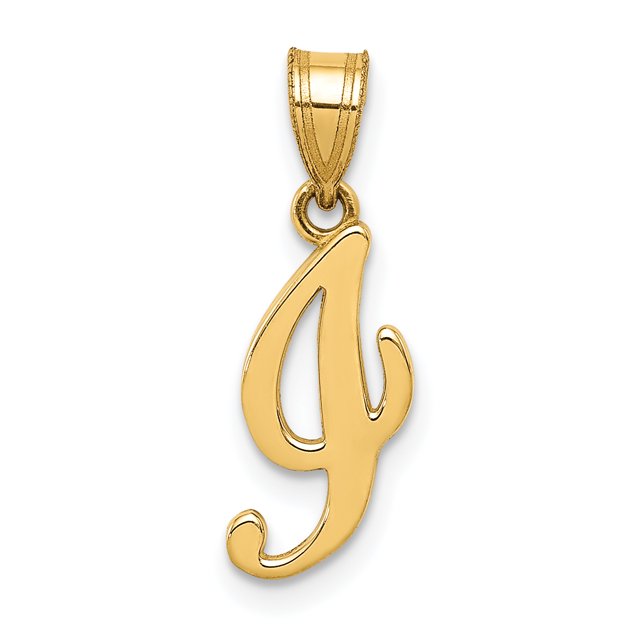 14K Yellow Gold I Script Initial Pendant