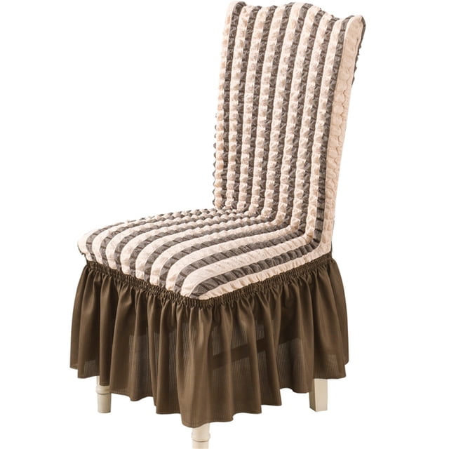 1PC Brown Chair Covers Stretch Chair Slipcovers with Skirt Removable Washable Kitchen Chair Protector Cover Set Bubble plaid Stretch Chair Covers Chair Cover Skirt for Home, Party, Wedding