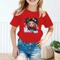 thumbnail image 2 of PMVFHDE T-Shirts à Manches Courtes pour Fille Hauts Mignons pour Fille Hauts d'Été Tendance pour Filles Robe T-Shirt Tendance pour Filles T-Shirt Graphique Mignon pour Fille Col Rond T-Shirt à Manches Courtes d'Été Décontracté Rouge, 3-4 Ans, 2 of 5
