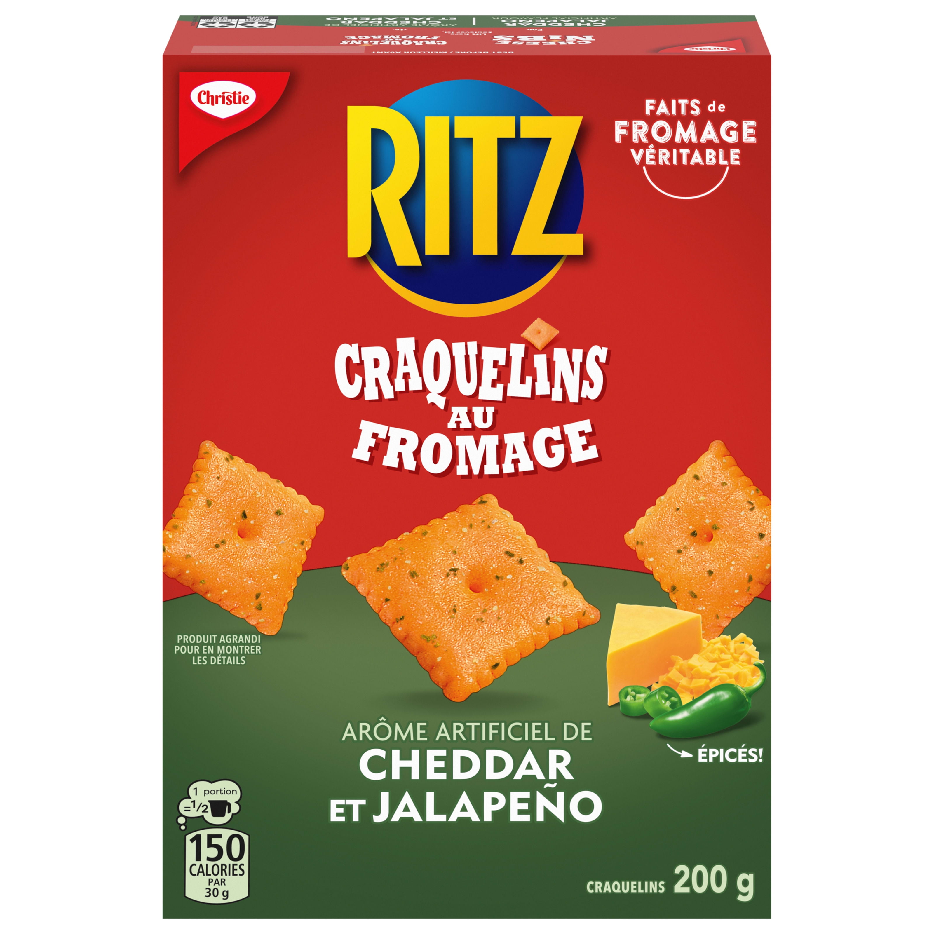 Ritz, Craquelins au fromage au cheddar et au jalapeno, craquelins pour collation