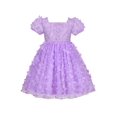 thumbnail image 1 of Robe Fille Papillon 3D Violet à Carreaux Haut en Dentelle Col Carré Manche Courte 7 Ans, 1 of 6