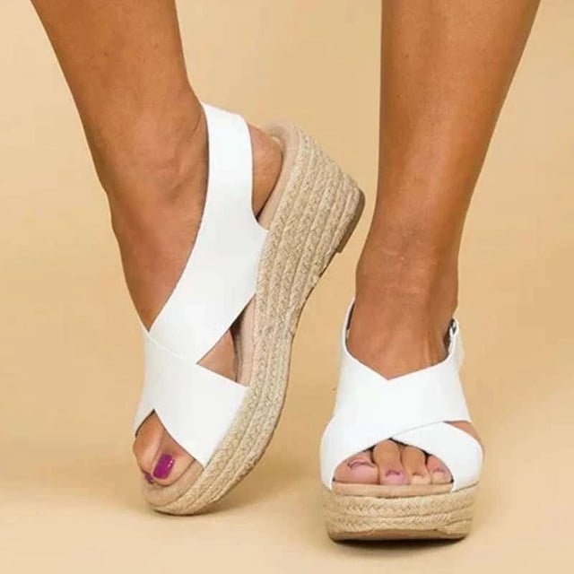 Sandales Compensées à Plateforme pour Femmes, Sandales d'Été à Talon Haut à Bout Ouvert à Bride Arrière