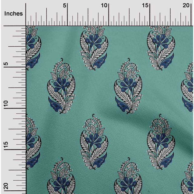 oneOone Viscose Jersey Fabric Leaves & Floral Block Printed Craft Fabric BTY 60 Inch Wide