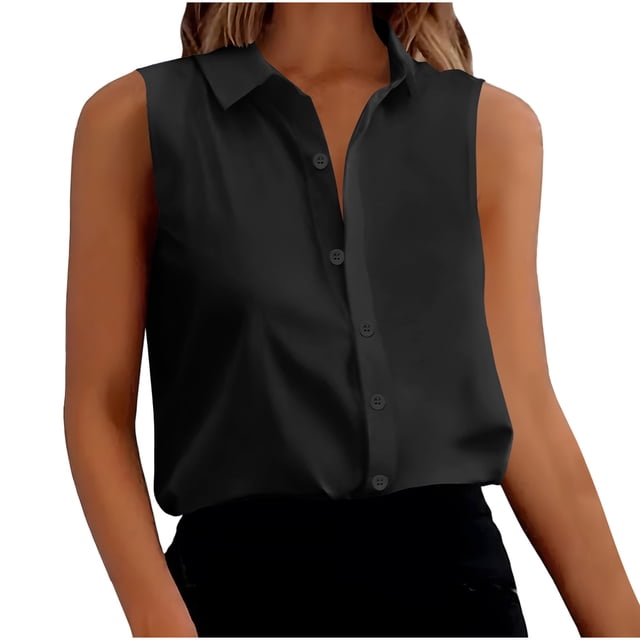 BVOFAR Women's Sleeveless Button Down Shirts Solid Color Casual Collared Tank Tops Work Business Blouses S-XXL