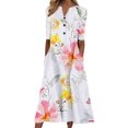 thumbnail image 2 of Pisexur Robe à Manches Courtes Col en V Hauteur Genou Mode Femmes Été Imprimé Décontracté Col en V Boutons Manches Courtes Vacances Poches Robe Femmes, 2 of 4