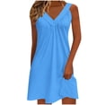 thumbnail image 1 of Kyusrd Robe Débardeur d'Été pour Femmes Robe Courte Plissée à Col en V Sans Manches Robe Soleil T-Shirt Robe Trapèze Robe Courte de Plage, 1 of 6