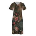 thumbnail image 4 of Ovzne Robes pour Femmes 2025 Robe Femme Couleur Unie Ample Décontractée Mode Imprimée Manches Courtes Col en V Mi-Mollet Robe Manches Courtes Col en V Robe de Vacances Manches Courtes, 4 of 5
