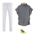 thumbnail image 3 of MesaSe Aviva Femme Col Roulé Manches Courtes Coton Uni Blouse Décontractée Haut T-Shirt Plus Kh/L, 3 of 3