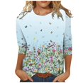 thumbnail image 1 of CHUANK T-Shirts pour Femmes à Manches Trois-Quarts, Coupe Ajustée à Motif Floral, T-Shirts Blancs, Chemises pour Femmes, Manches 3/4 au Coude, Col Rond, Chemises Décontractées pour Femmes, Liquidation, Blouses et Hauts Boho, Vert TG, 1 of 7