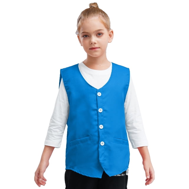 renvena Kids Button Volunteer Activity Vest Button Up Irregular Hem Waistcoat Sleeveless Waiter Sky Blue M