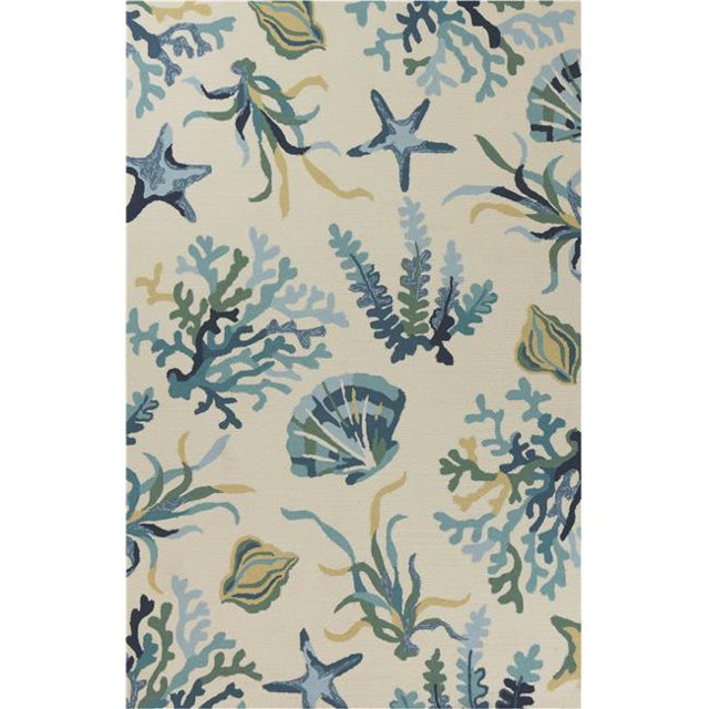 HomeRoots 352785 5 x 7 ft. 6 in. UV-Treated Polypropylene Ivory & Blue Area Rug