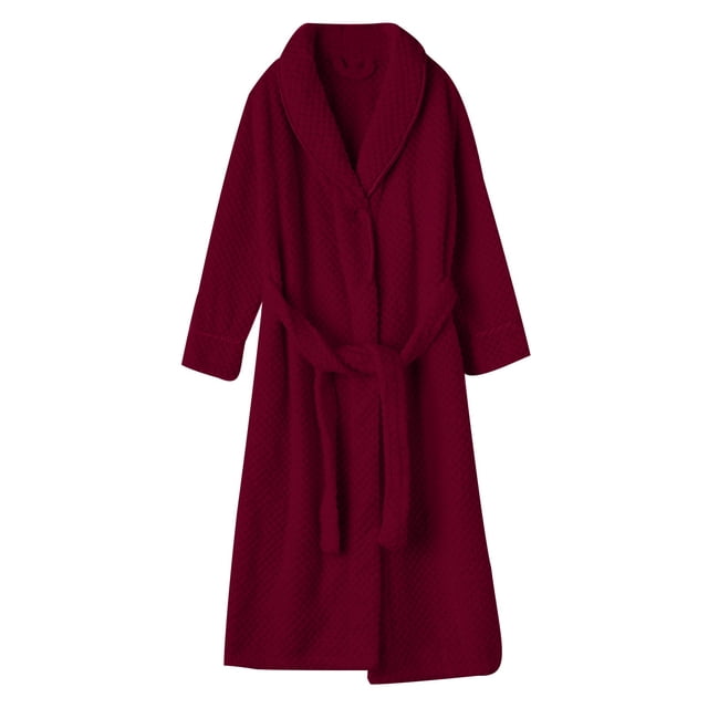 Penkiiy Womens Robe Long Kint Bathrobe Lightweight Soft Robes Ladies Bath Robe L Wine