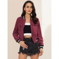 thumbnail image 3 of INSPIRE CHIC Veste pour Femme Col Montant Manches Longues Fermeture Éclair Poche à Rabat Blouson Bomber L Bourgogne, 3 of 6
