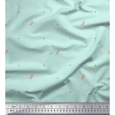 Soimoi Green polyester Crepe Fabric Flower Buds & Dots Print Fabric by the Yard 52 Inch Wide
