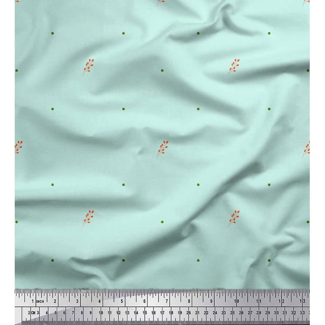 Soimoi Green Rayon Fabric Flower Buds & Dots Print Sewing Fabric Yard 42 Inch Wide