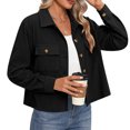 thumbnail image 2 of Timegard Button down Shirts for Women Cropped Long Sleeve Jackets Fall Solid Color Casual Loose Tops, 2 of 8