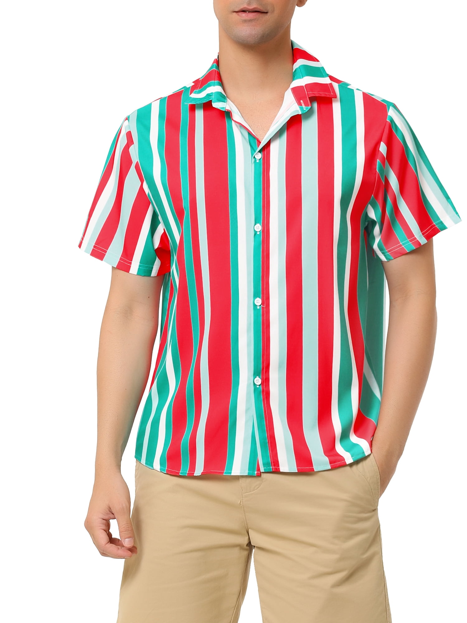 INSPIRE CHIC Chemise d'Été à Rayures pour Homme à Manches Courtes Boutonnée Chemises de Plage
