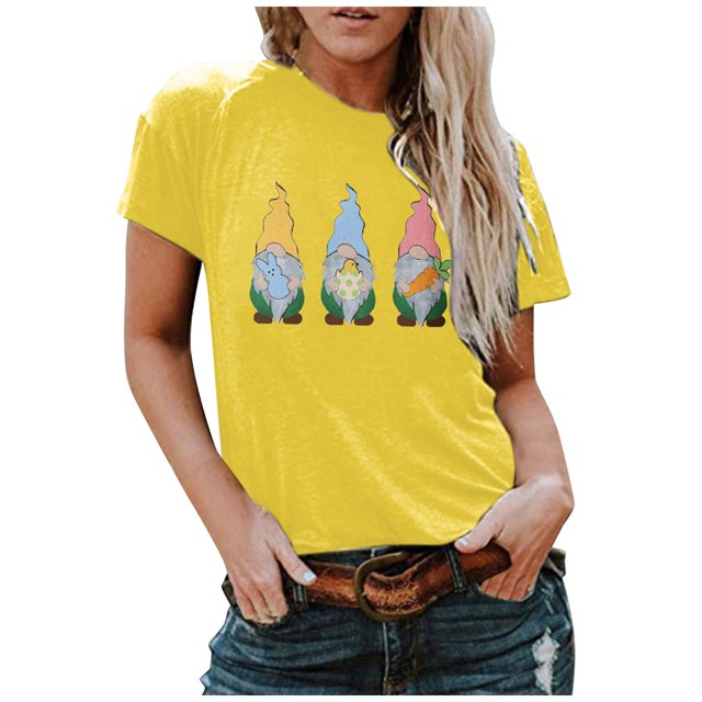 Hauts d'Été Grande Taille pour Femmes Tendance Femmes Pâques Col Rond T-shirt à Imprimé Nain Haut Manches Courtes Blouse Décontractée Ample Col en V T-shirt Femmes en Liquidation