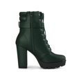 thumbnail image 3 of BLISSFUL STEP Women's Platform Buckle Lace Up Block Heel Ankle Boot Dark Green (Size 9), 3 of 6
