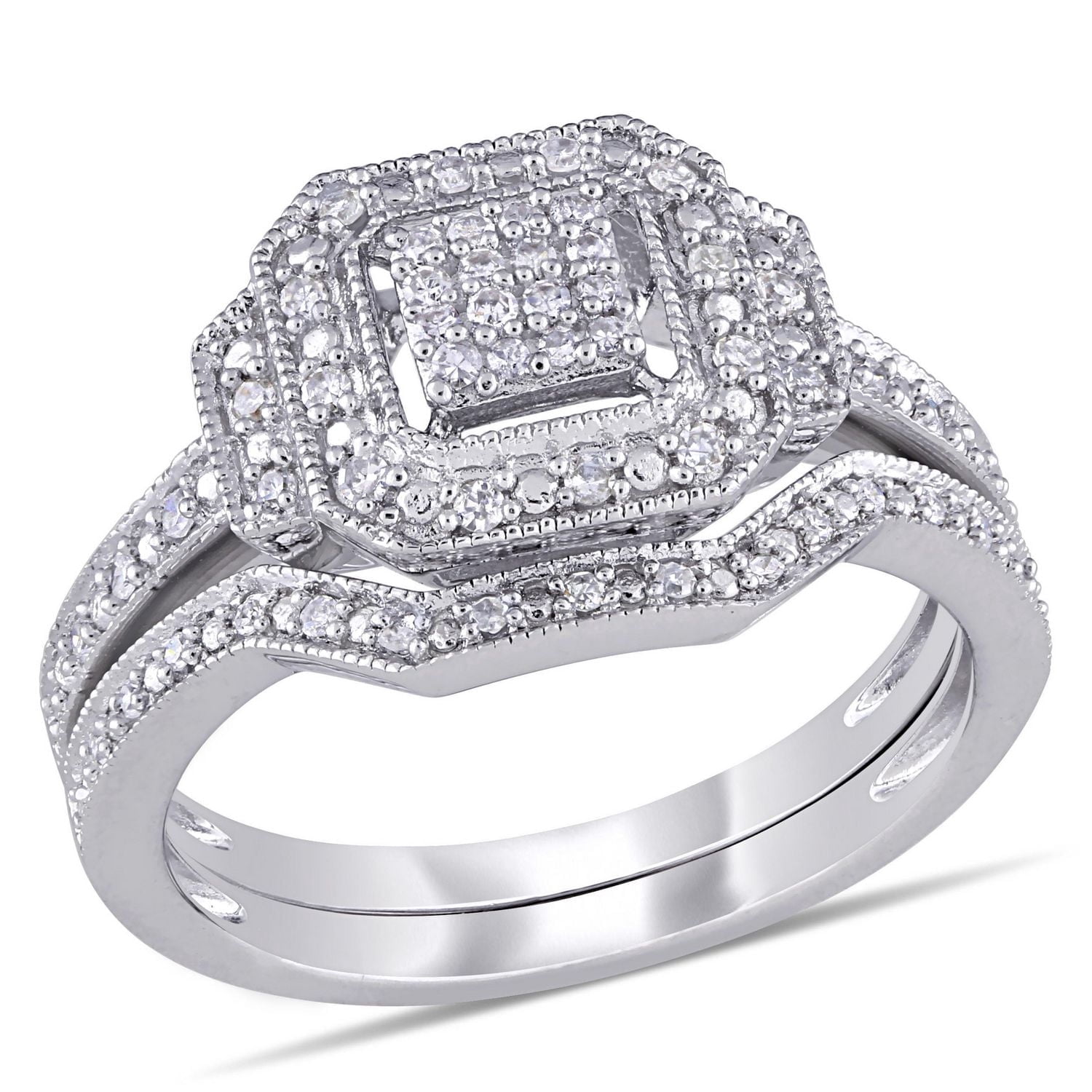 Bague nuptiale auréole grappe carré Miabella avec diamants 1/4 CT poids total en argent sterling