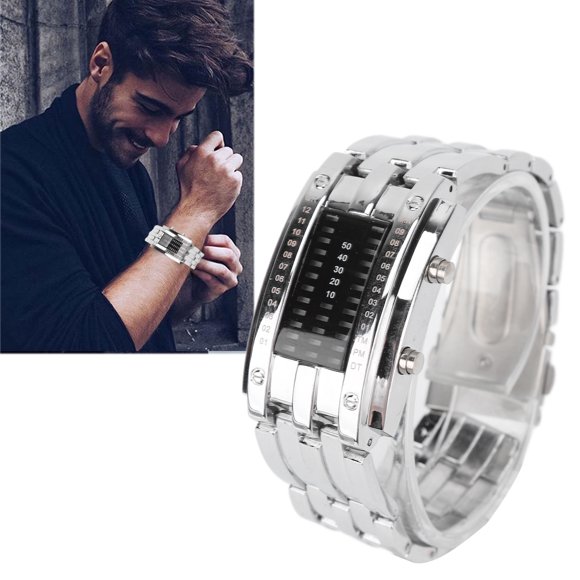 Electronic Clock, LED Clock Display Time Mode Binary Unique Structure Convex Arc Wrist Watch LED Water Resistant Electronic Clock, LED Wrist Watch