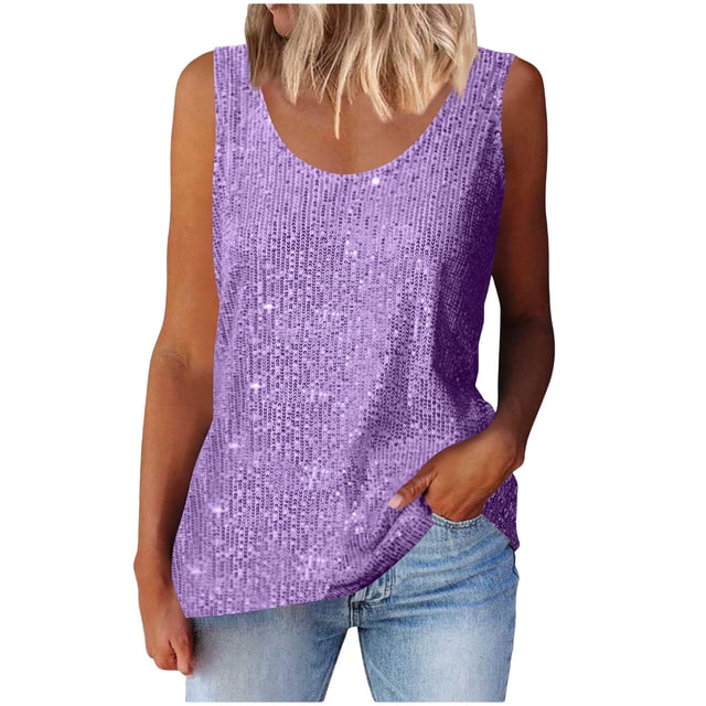 Plebaso Débardeurs à Paillettes Sans Manches pour Femmes, Mode Fête Clubwear