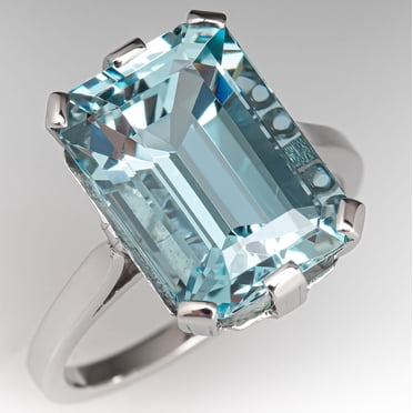 Bague en Argent Sterling 925 Bague en Aigue-Marine Taille Émeraude Bague en Aigue-Marine Naturelle Bague Pierre de Naissance de Mars Bague Unique en Aigue-Marine