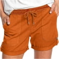 thumbnail image 1 of Plebaso Summer Womens Shorts Casual Drawstring Roll up Shorts Loose Solid Color Beach Shorts with Pockets, 1 of 5